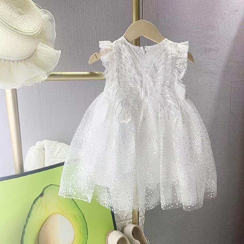 Đầm Xòe Công Chúa Màu Trắng Cánh Bướm Dễ Thương Cho Bé Gái