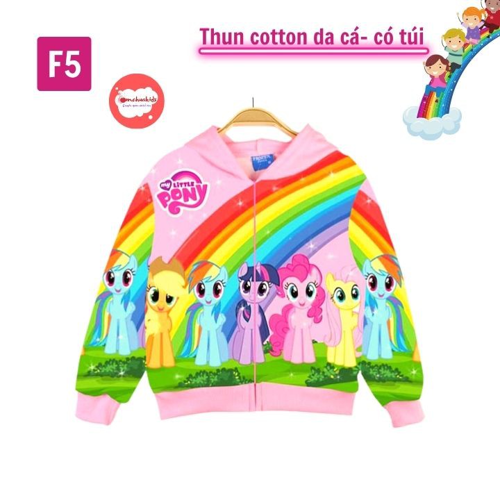 Áo khoác bé gái Pony cầu vồng từ 11-43kg - Thun cotton da cá in 3D cực chất - Tomchuakids