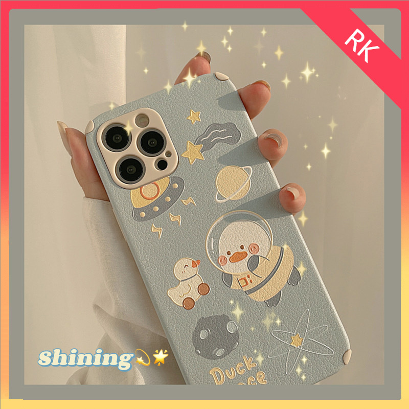 Ốp lưng iphone Ốp Lưng Iphone Vuông Cạnh Hình IPhone/6/6Plus/6s/6sPlus/6/7/7Plus/8/8Plus/X/Xs/Xs Max/11/11Pro/11ProMax/12/12PROMAX/12MINI/12PRO Lambskin Space Duck-1-RK RK CASE-III