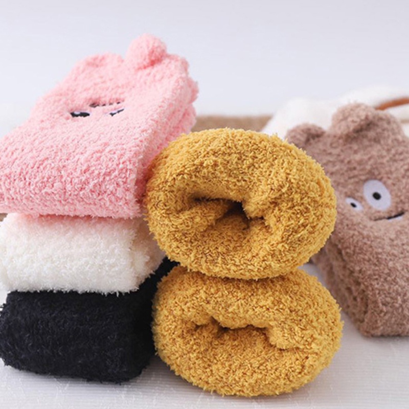 Vớ Nhung San Hô Dày Dặn Thêu Họa Tiết Động Vật Hoạt Hình 3D Dễ Thương Cho Nữ