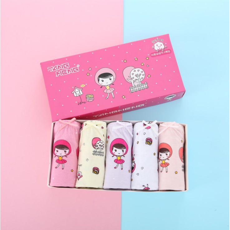 Set 5 quần lót bé gái Hàn Quốc 100% vải cotton thoáng mát, an toàn cho sức khỏe của bé mẫu Nấm Lùn TangMeng