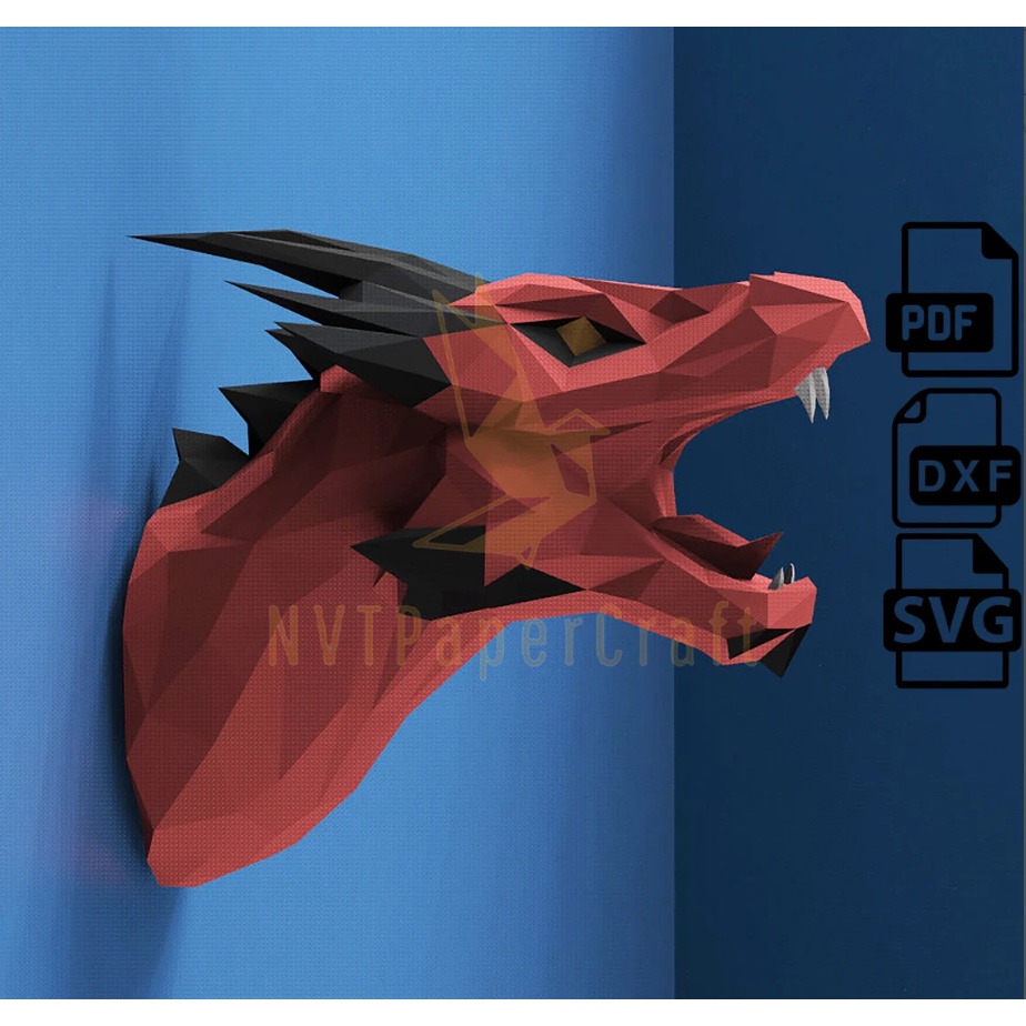 Mô hình Dragon 3D bằng giấy treo tường, bộ mô hình đầu rồng bằng giấy giá rẻ trang trí nhà cửa