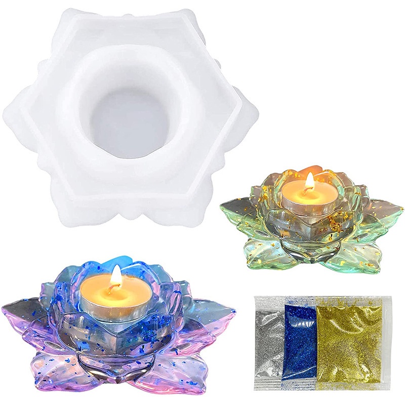 Bộ Khuôn Silicone Làm Nến Thơm Hình Hoa Sen Giá Đỡ