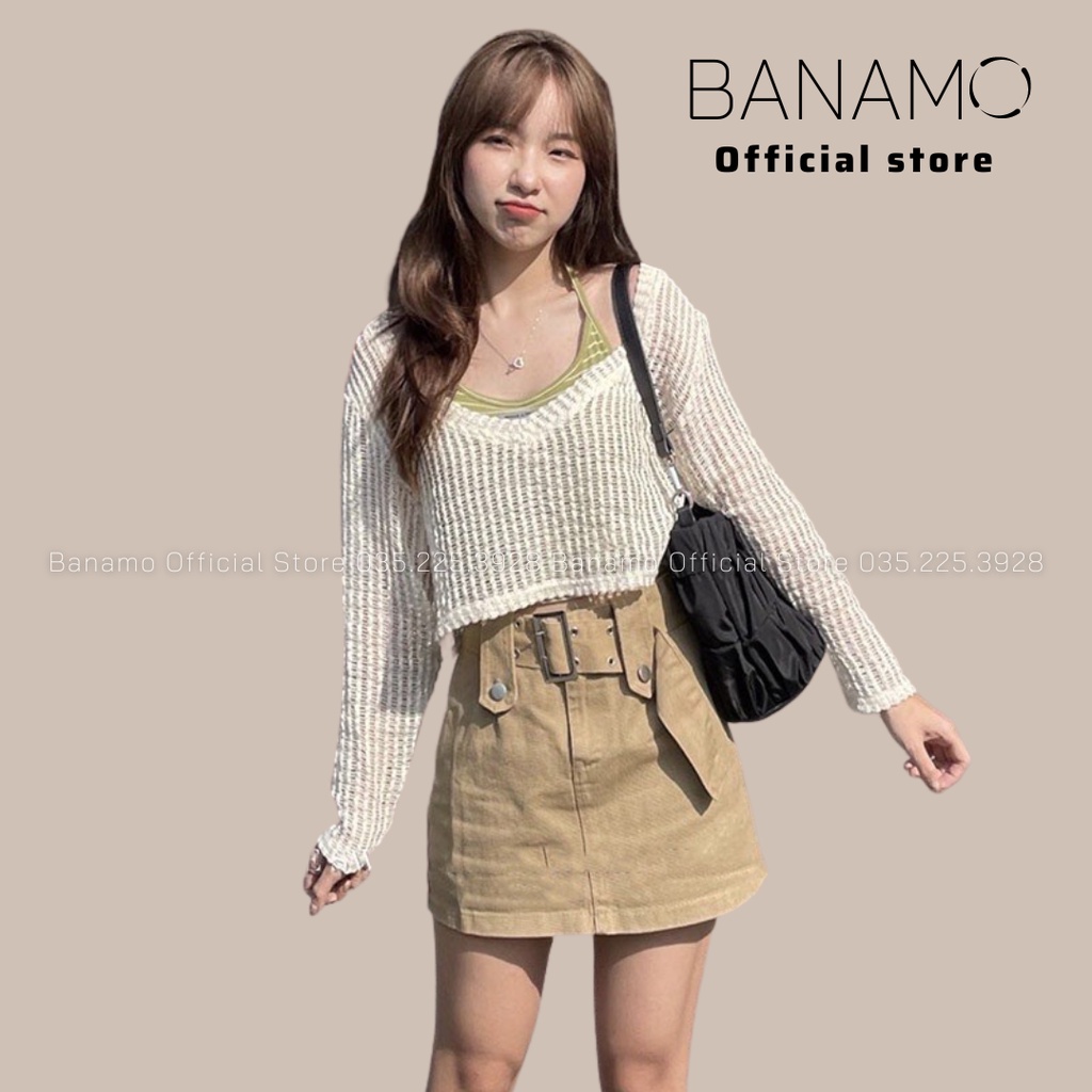 Chân váy denim jean kèm đai 4 màu siêu đẹp thời trang Banamo Fashion Váy Jean A kèm đai 568