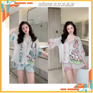 Bộ mặc nhà nữ, đồ ngủ pijama lụa latin cao cấp, đồ ngủ ngắn bò 5d cánh dơi, bông s.t.o.r.e