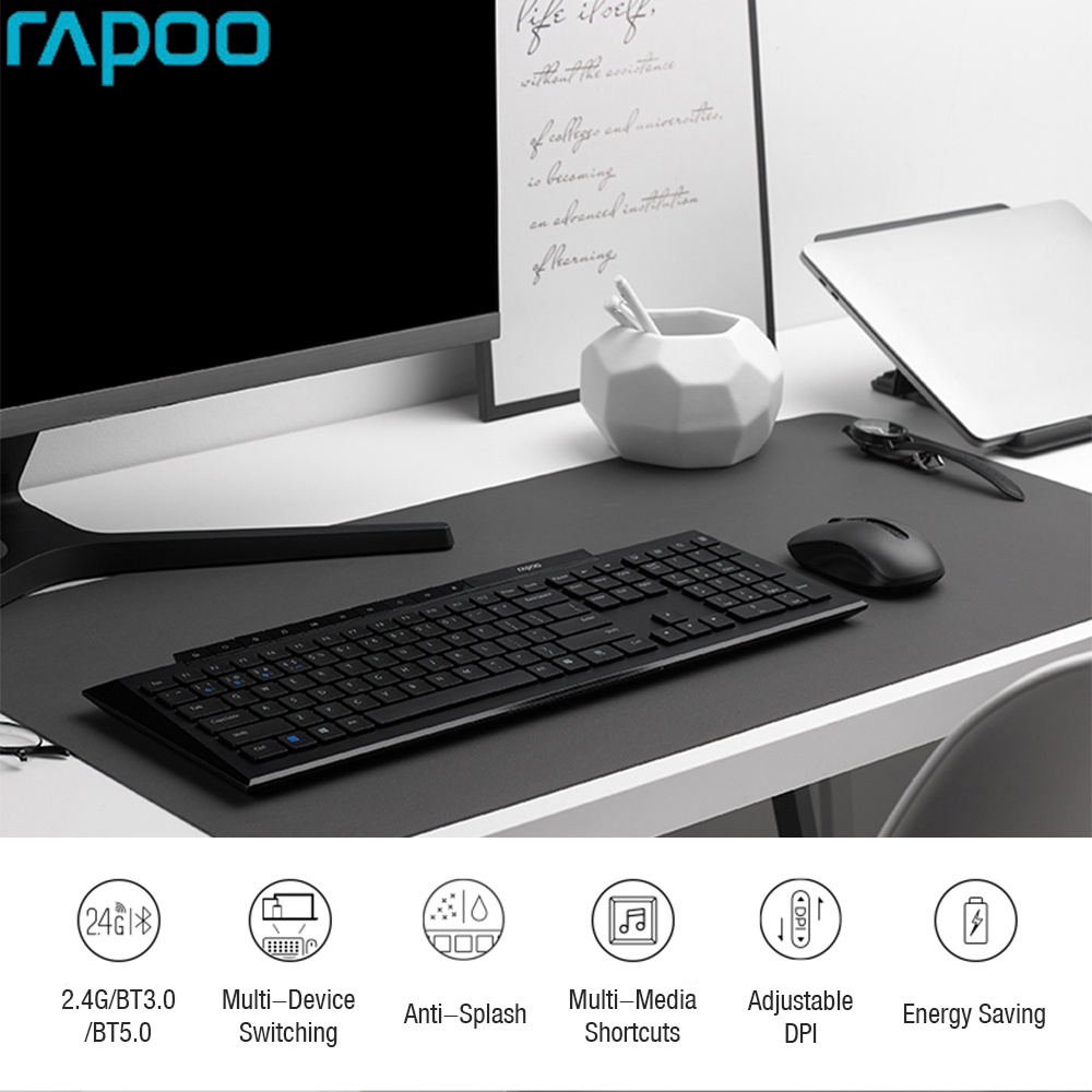 RAPOO Combo Chuột Và Bàn Phím Không Dây 8200M Kết Nối Bluetooth / RT 2.4G Kết Nối Với 3 Thiết Bị