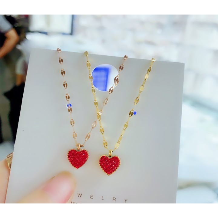 Dây chuyền (vòng cổ) titan mặt trái tim đính đá