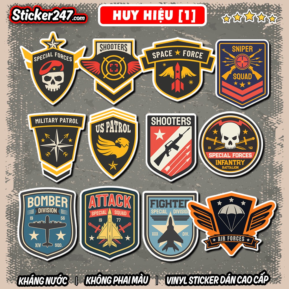 Sticker Huy Hiệu War [1] 𝑭𝒓𝒆𝒆𝒔𝒉𝒊𝒑 chống nước, sticker dán laptop, điện thoại, đàn guitar, mũ bảo hiểm, vali, ipad