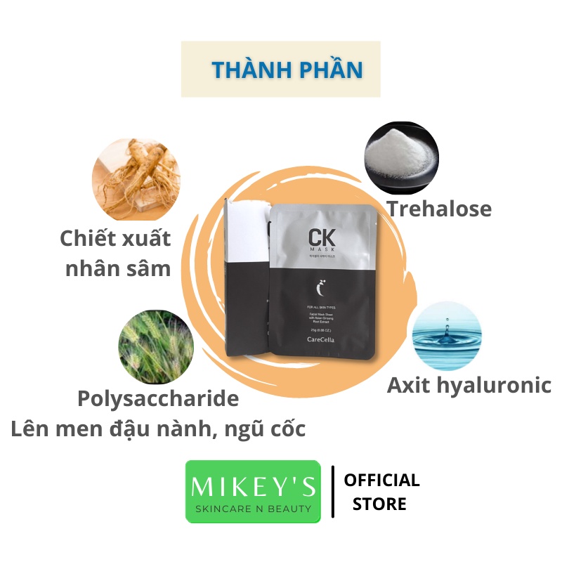 Mặt nạ Nhân Sâm dưỡng trắng da Hàn Quốc Carecella se khít lỗ chân lông, mờ nám tàn nhang Mikeybeauty92 (10 miếng)