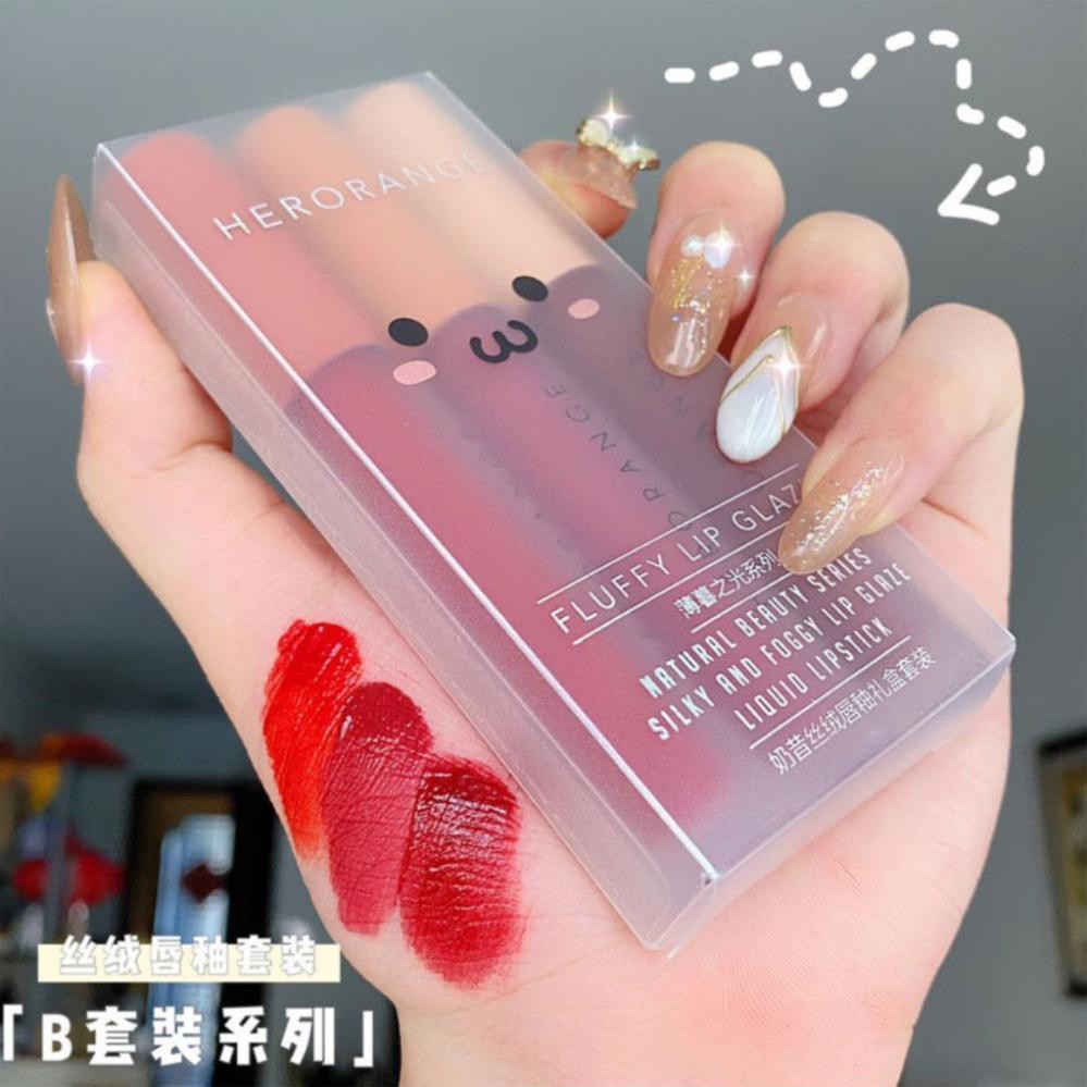 Set 3 Cây Son Kem Lì Herorange Fluffy Lip Glaze Mỹ Phẩm Nội Địa Trung KING DC Hot Giữ màu Lâu