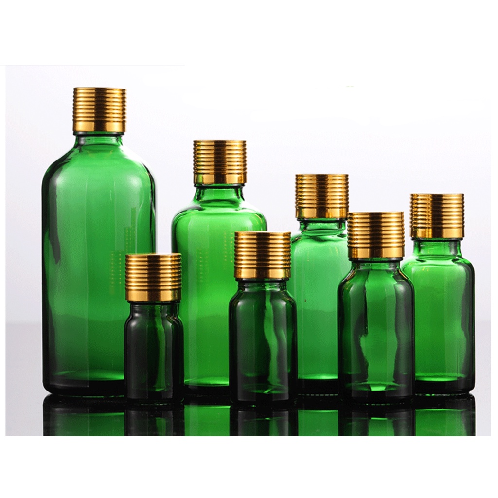 Lọ đựng tinh dầu thủy tinh màu xanh nắp nhôm vàng 5ml/10ml/15ml/20ml/30ml/50ml/100ml [Giá sỉ/lẻ]