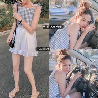 Set quần short trắng bèo 2d caro