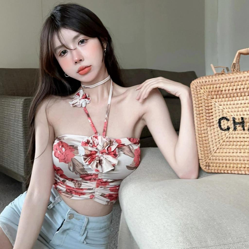 QADCOL Áo Lửng Không Tay Có Dây Đeo Cổ Gợi Cảm Cho Nữ