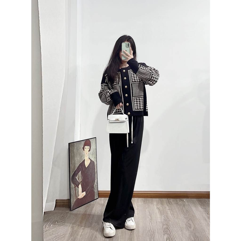ZHGL Sandro 2022 early autumn coat sweater French retro bird Plaid knitted socialite top short cardigan women's clothing