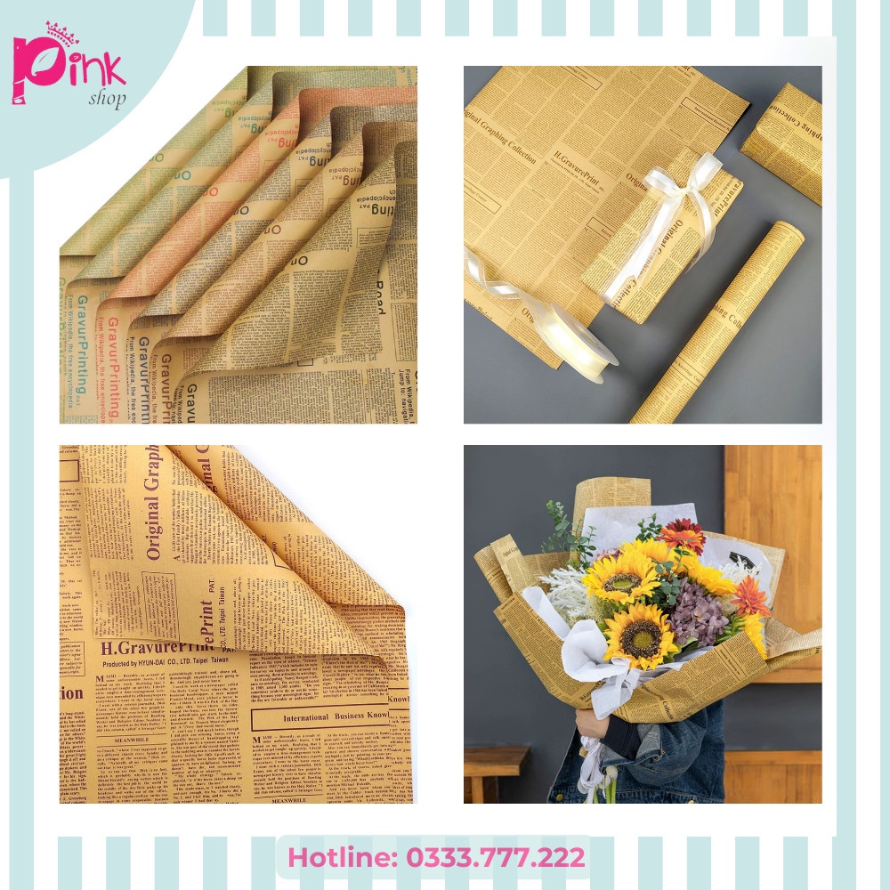 💕Giấy Báo/Giấy Xi măng 2 mặt in chữ tiếng Anh gói Hoa, bọc Quà -Phụ kiện hoa Pinkshop🌹🍀📚