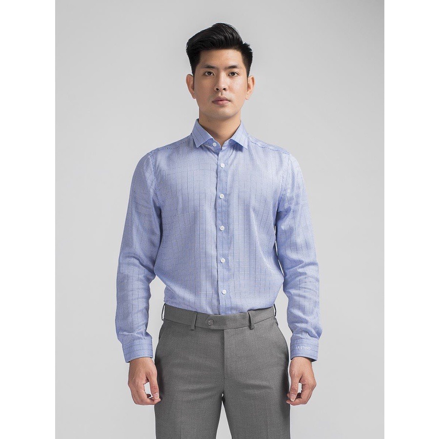Áo sơ mi dài tay nam Aristino Caro xanh chéo - regular- tà lượn ALS00208