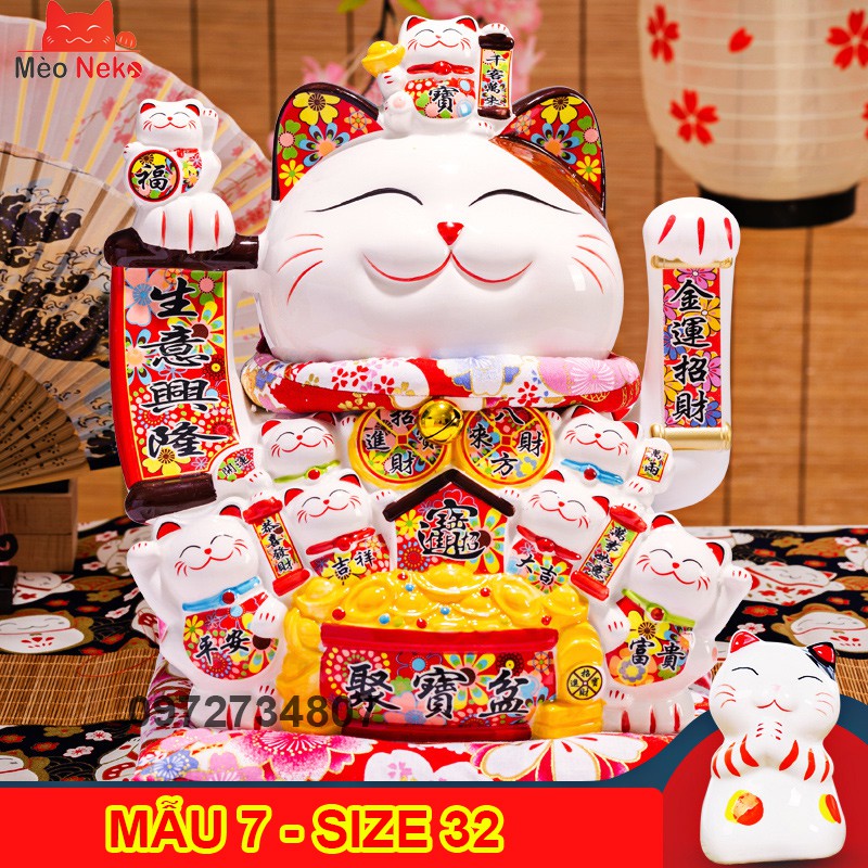 Mèo Thần Tài Vẫy Tay Phát Tài Phát Lộc Gốm Sứ Cao Cấp ( Kèm đệm đỏ và dây cắm ) size 29 cả đệm | BigBuy360 - bigbuy360.vn