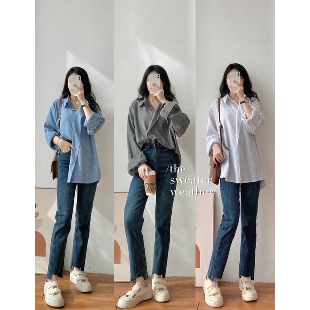 Áo sơ mi thô KẺ SỌC DỌC VẠT CHÉO, áo sơ mi sọc dọc dáng rộng ( Ảnh thật ) | BigBuy360 - bigbuy360.vn