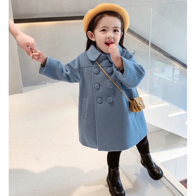 Áo khoác dạ cho bé gái siêu xinh 2 màu xanh và be