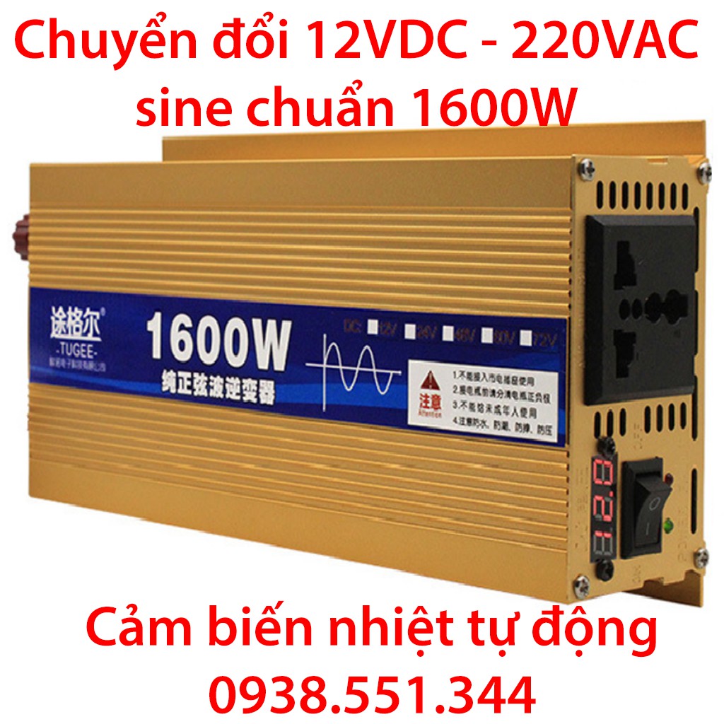 KÍCH ĐIỆN SINE CHUẨN 1600W - Đổi nguồn DC 12V lên 220V công suất 3000W sin chuẩn - HÀNG NỘI ĐỊA TRUNG QUỐC