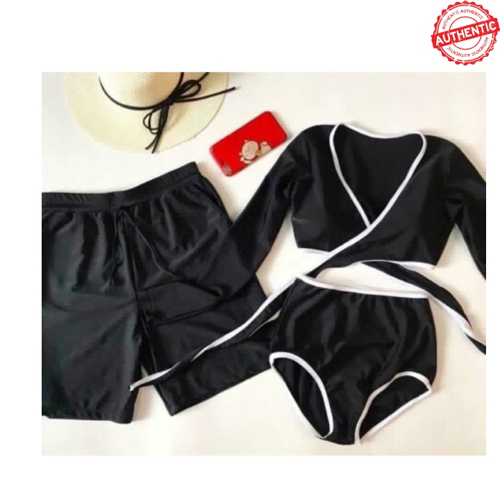 BEAUKY Bikini cặp/ Đồ bơi cặp/ Đồ đôi đi biển đen tay dài cho nam nữ