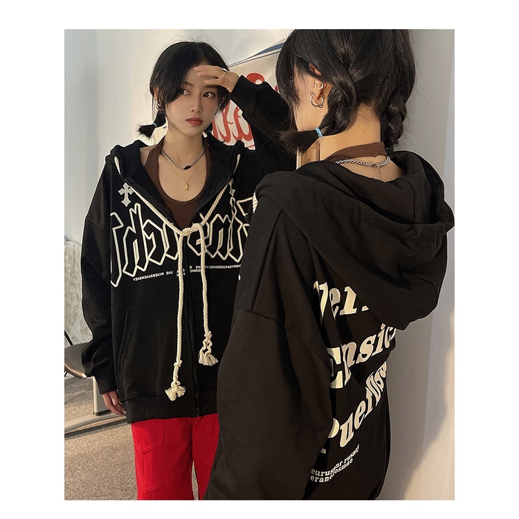 Áo Khoác Khóa Kéo Có Mũ Trùm Đầu Thời Trang Phong Cách Mỹ