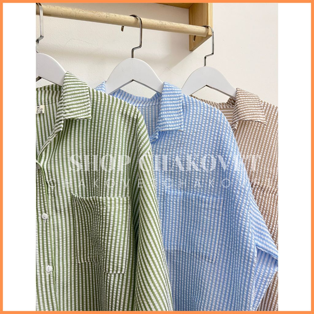 Áo Sơ Mi Kẻ Sọc Vạt Lệch Tiểu Thư A8431 Áo Đũi Xốp Xẻ Lưng Phong Cách Vintage Hàn Quốc Đi Chơi Cực Xinh Xắn Cá Tính