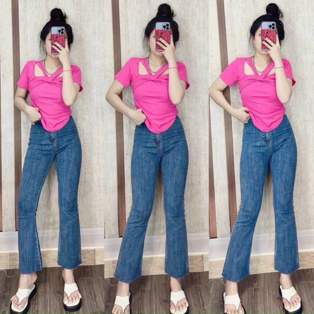 Áo kiểu tay ngắn cổ vuông 2 dây V chéo ngực cực xinh , chât thun bozip mềm mịn ly