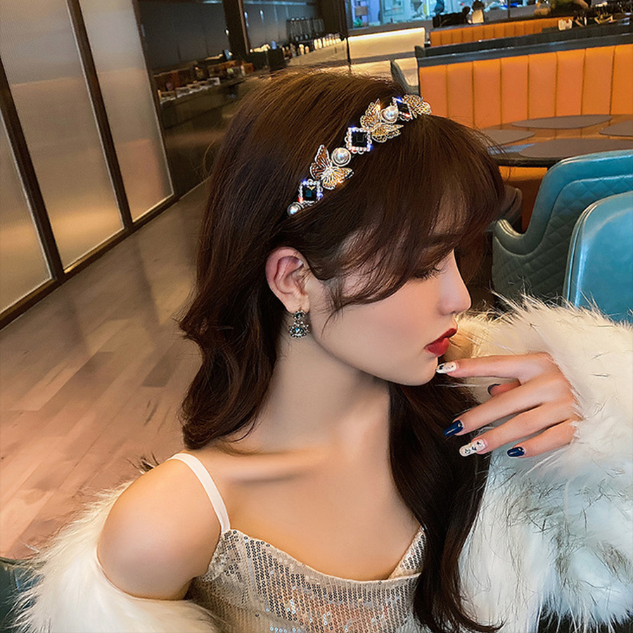 Băng Đô Cài Tóc Hình Bướm Đính Ngọc Trai Nhân Tạo Thời Trang