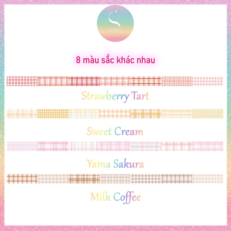 HOTIS] Washi cuộn caro tape màu pastel tinh tế - Dài 3m