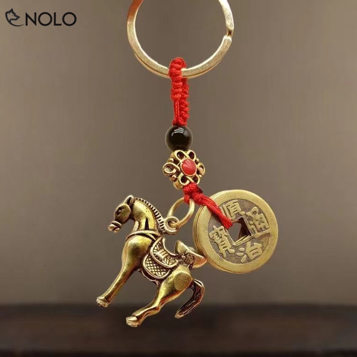 Móc Treo Chìa Khóa Hình Chú Ngựa Và 5 Đồng Xu Mã Đáo Thành Công