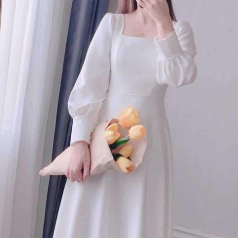 Đầm dự tiệc trắng xòe cổ u vintage | BigBuy360 - bigbuy360.vn