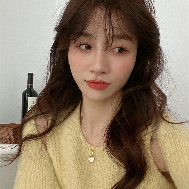 Vòng cổ MAYEBE LAVEND thép titan mạ vàng 18k mặt hình trái tim màu trắng đen kiểu Hàn Quốc cho nữ