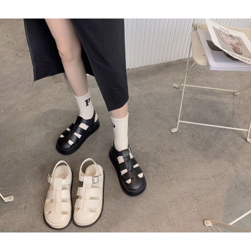 Giày Sandal Nữ Ulzzang bản cao cấp - Giày quai hậu nữ đế bằng phong cách La Mã cổ điển