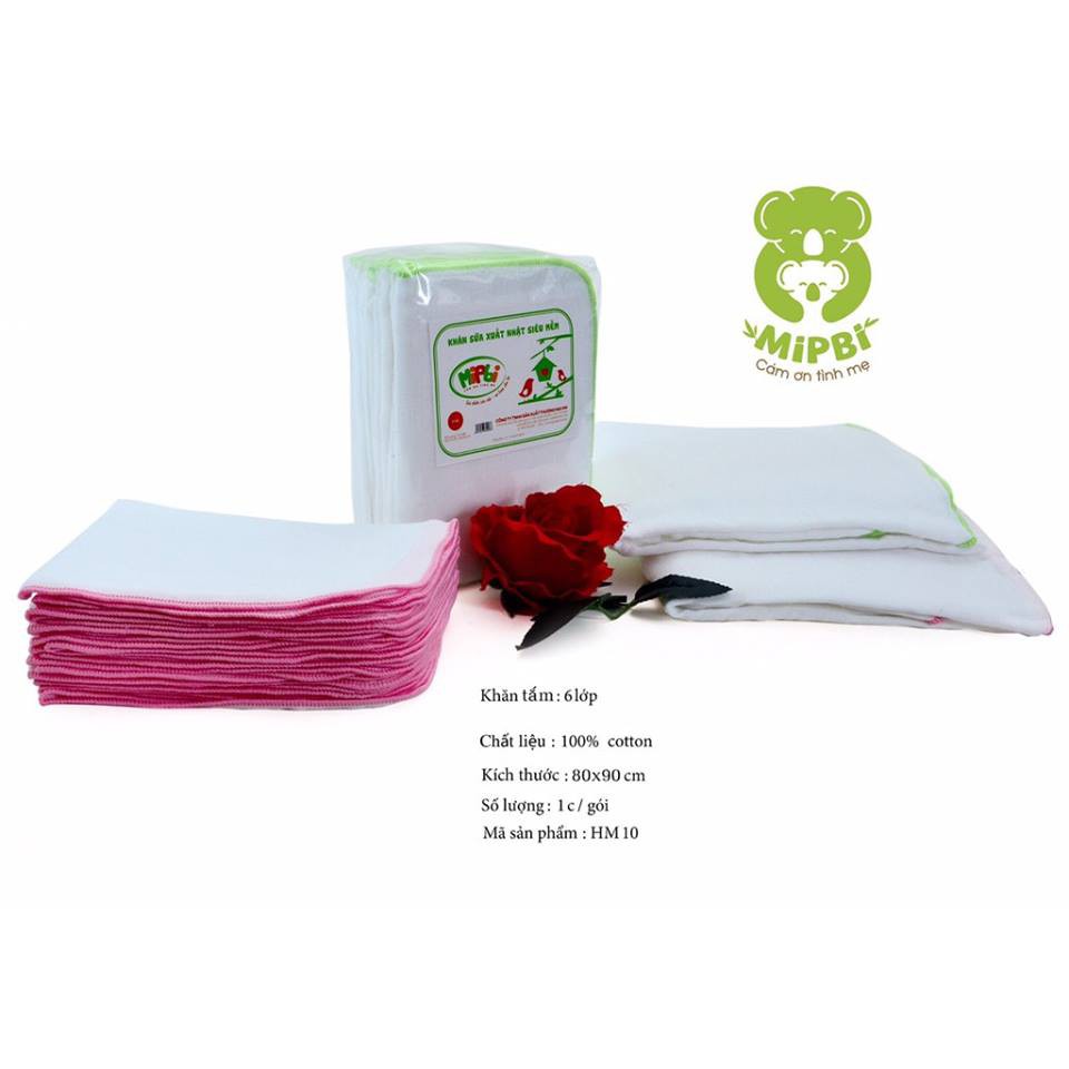 KHĂN TẮM MIPBI 100% COTTON 4 LỚP - 6 LỚP