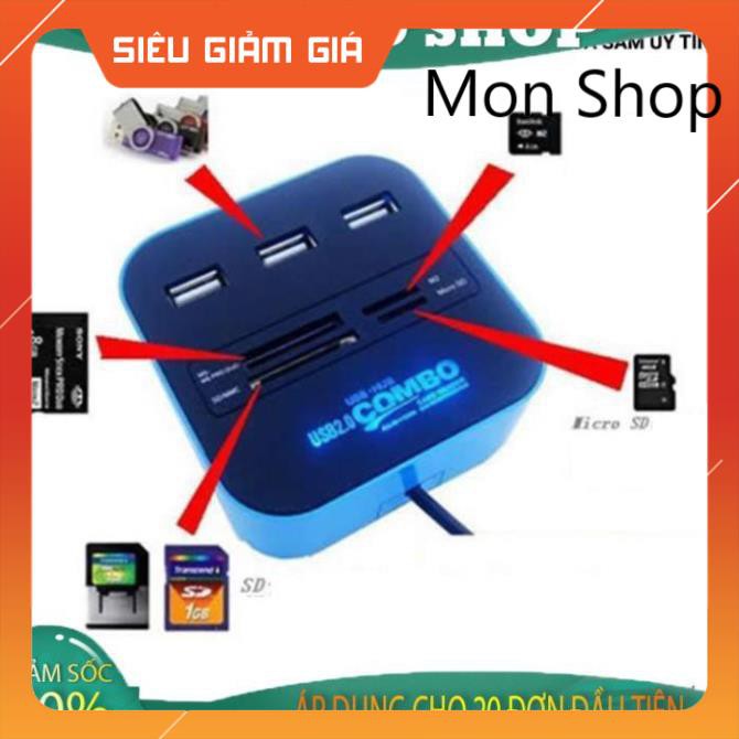 Bộ chia USB HUB kiêm đầu đọc thẻ nhớ 2 in 1 cổng 2.0 giá rẻ mẫu 3 giao màu ngẫu nhiên MON SHOP SHOP