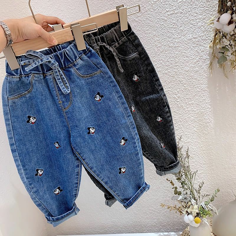 Quần bò trẻ em,quần dài jeans cho bé đi học,đi chơi in hình Micky