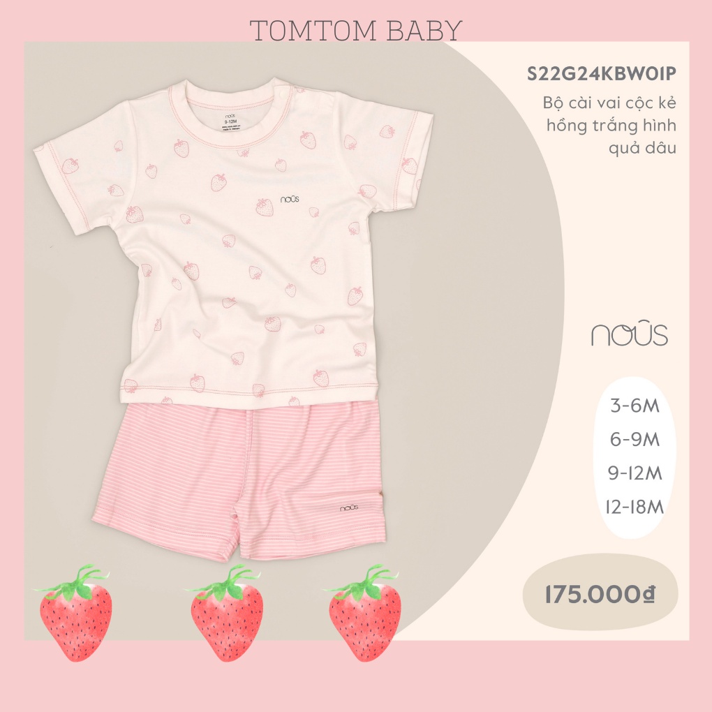 Bộ Cộc Cài Vai Nous Pettit Kẻ Hồng Trắng Hình Quả Dâu Tây - Quần Áo Bé gái (Size 6 - Tháng