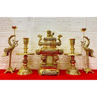 Bộ đỉnh thờ lư thờ đồng vuông 35cm - đỉnh thờ đồng nguyên chất