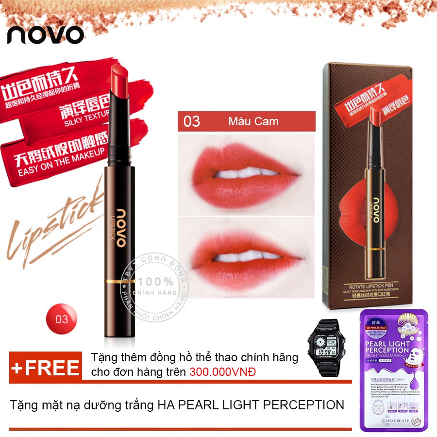 Son thỏi siêu mịn bền màu không trôi Novo Rotate Lipstick Pen 5171 + Tặng mặt nạ dưỡng trắng HA