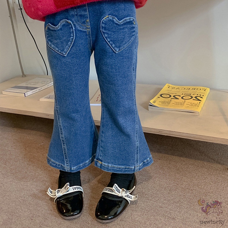 Quần Jean Dài Co Giãn Thiết Kế Dễ Thương Phong Cách Hàn Quốc Dành Cho Bé Gái