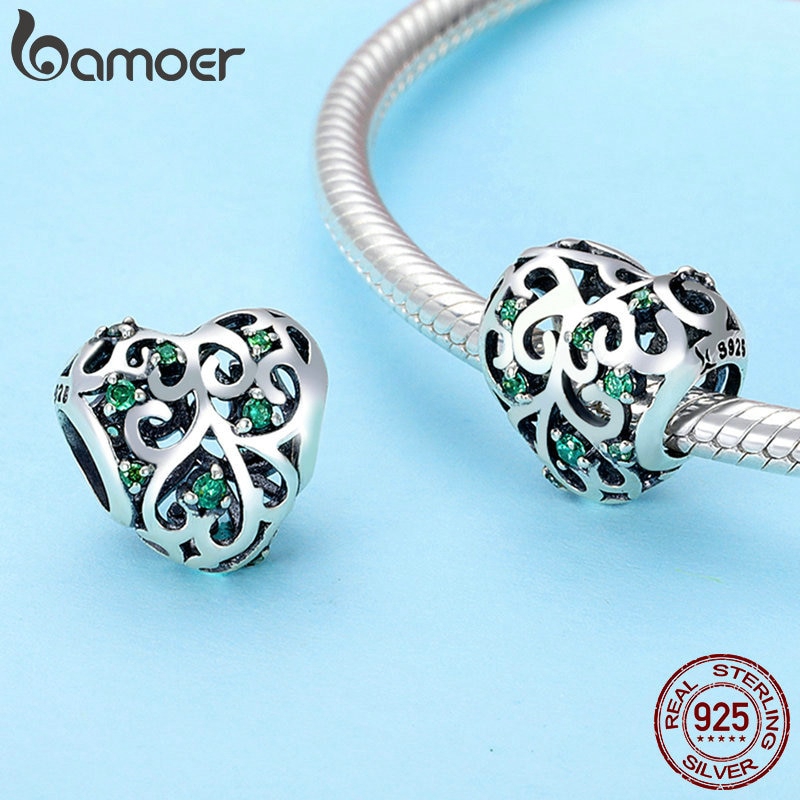 Hạt Phụ Kiện Bamoer SCC720 Bằng Bạc 925 Hình Cây Sự Sống Trái Tim Đính Đá Dùng Làm Vòng Đeo Tay Và Dây Chuyền Thủ Công