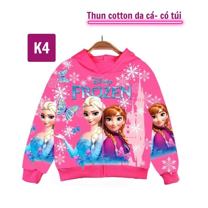 Áo khoác cho bé gái hình Elsa từ 10-43kg - Thun cotton da cá - Tomchuakids