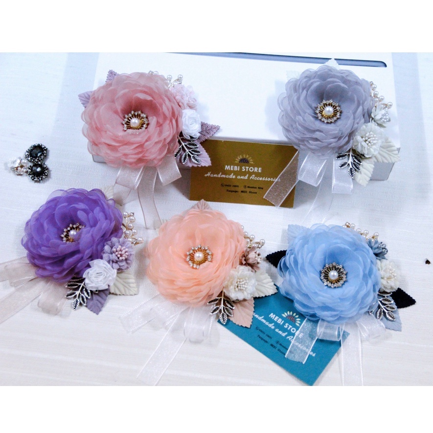 Phụ kiện thời trang hoa cài áo MEBI Handmade mẫu hoa chùm tone nhiều màu 2022 NOBOX