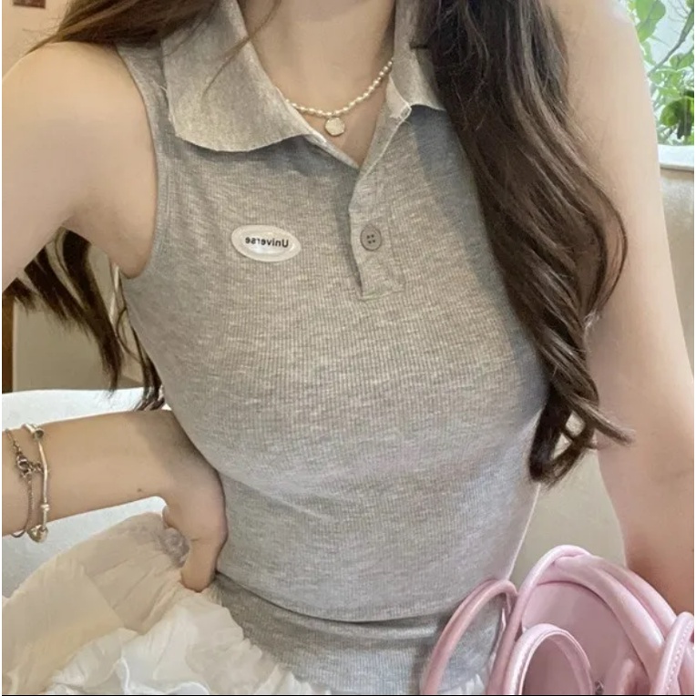 Áo Tank Top Không Tay Cổ Bẻ Cài Một Hàng Nút Thời Trang Mùa Hè Hàng Mới 2023 Dành Cho Bạn Nữ