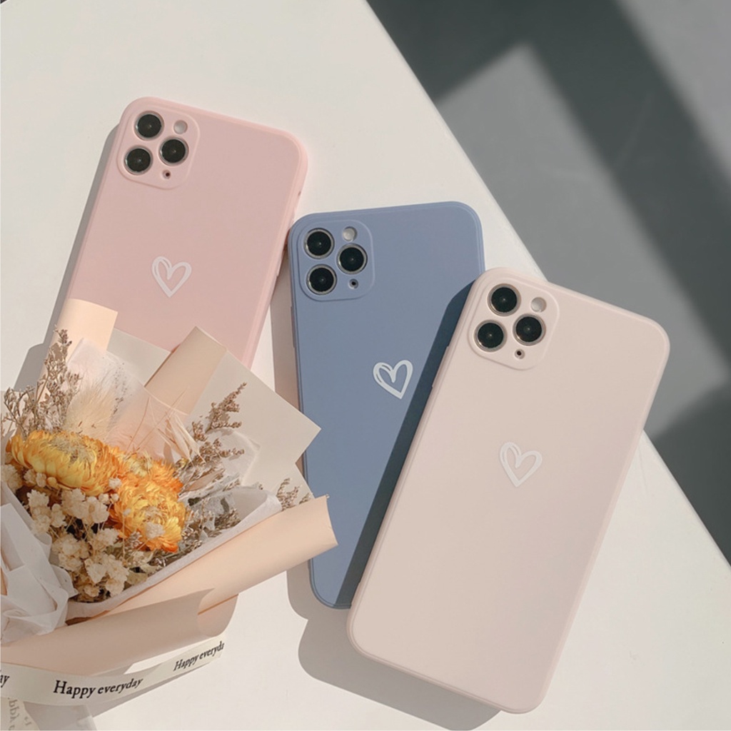 Ốp Lưng Silicon Màu Bảo Vệ Camera Heart - E078