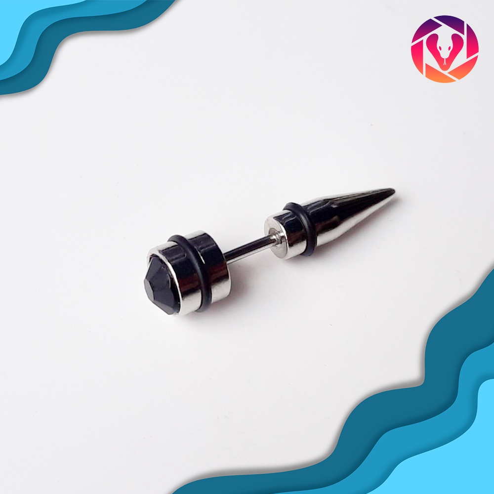 Hoa tai nam Titan hình chiếc đinh, đính đá Rubby nhiều màu, phong cách Hàn Quốc cực đẹp