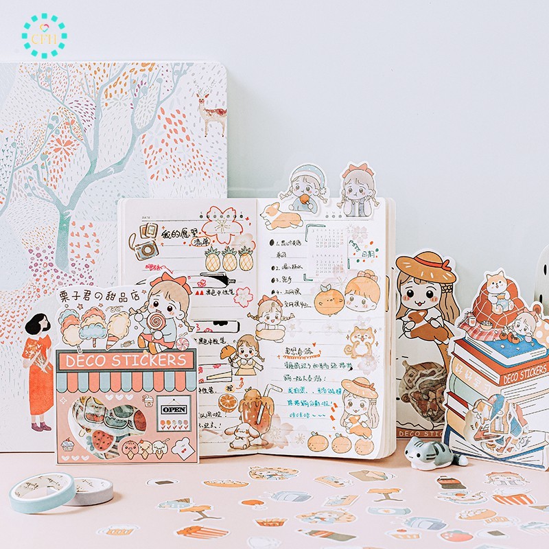 Set 40 Miếng Dán Trang Trí Dễ Thương Dùng Để Trang Trí Sổ Hoặc Trang Trí