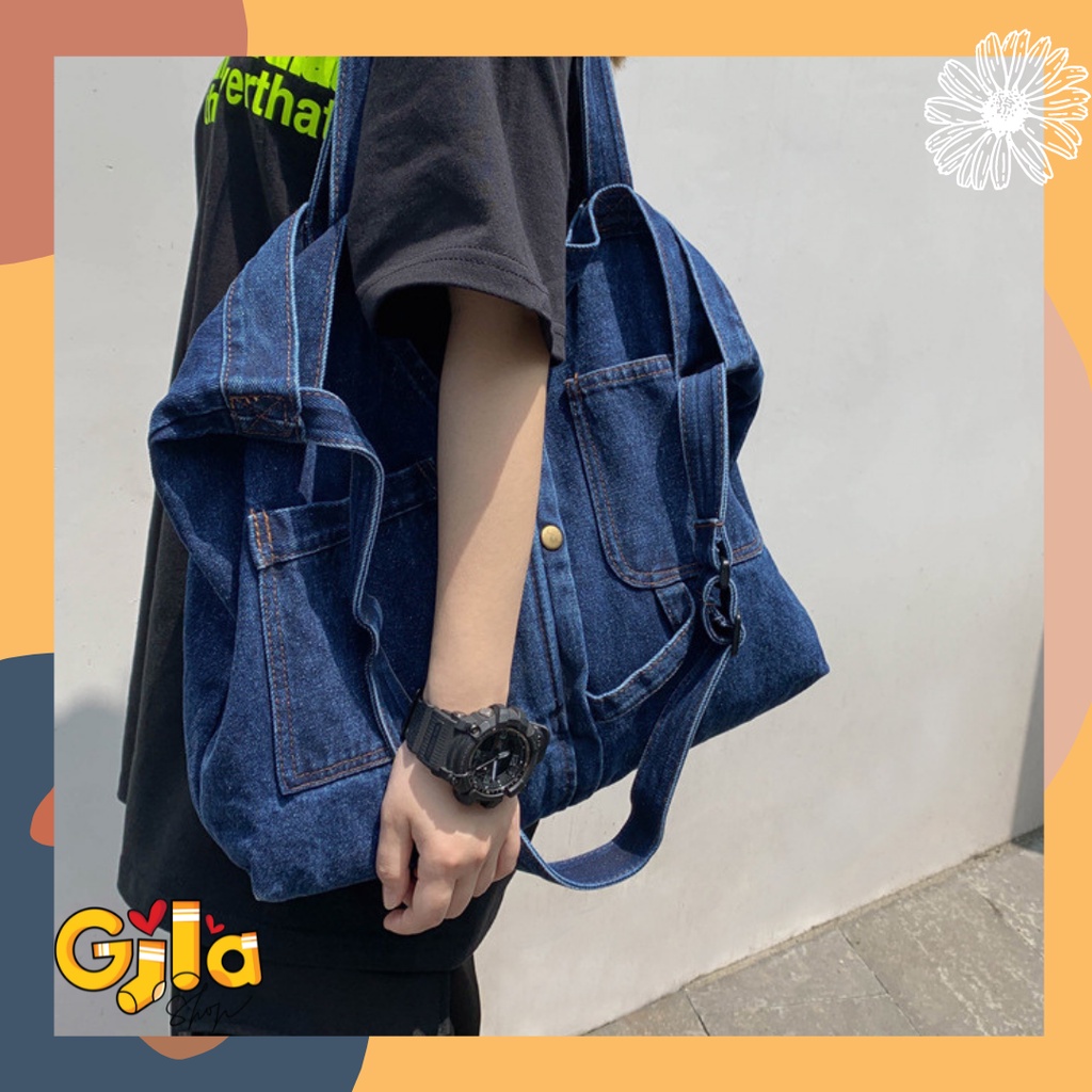 Túi jeans denim dạng đeo chéo / quai xách unisex