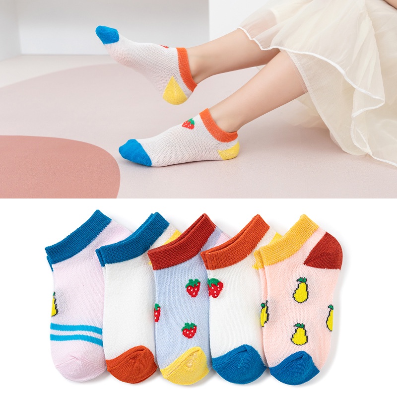 Set 5 Đôi Vớ Hình Trái Cây Cho Bé- Tất Lưới Thoáng Mát